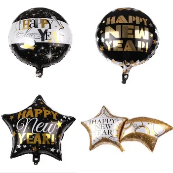 2024 Anul Nou Baloane Negre, Stele De Aur Rotund Balon Folie De Aluminiu Fericit Petrecere De Anul Nou Decor Pentru Acasă De Anul Nou Balon De Folie