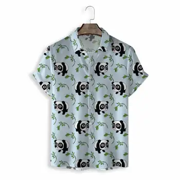 Oamenii panda 3D de Imprimare Tricouri cu Maneca Scurta Hawaii Casual Plaja rever Tricouri Baieti Simplitate Singur Pieptul Bluza de Îmbrăcăminte pentru Bărbați