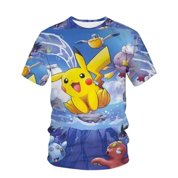 Vara Noi Pikachu Drăguț pentru Bărbați T-shirt pentru Băieți și Fete Anime Desene animate pentru Copii Liber de Vară de Moda T-shirt Mare Rotund Gât T-shirt