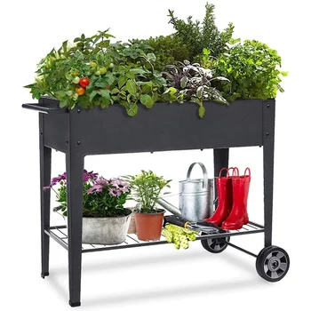 în aer liber de metal ridicat masă de grădină cu roți, produse de gradina,mobilier pentru casa, pentru legume și flori,