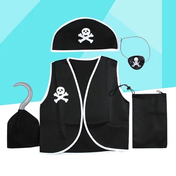 5Pcs Copii Costum Pirat Pirat Joc de Rol Rochie Set de Desene animate Pirat Dress Satin Scurte Pălărie de Pirat și pentru Ziua de nastere Favoruri de Partid